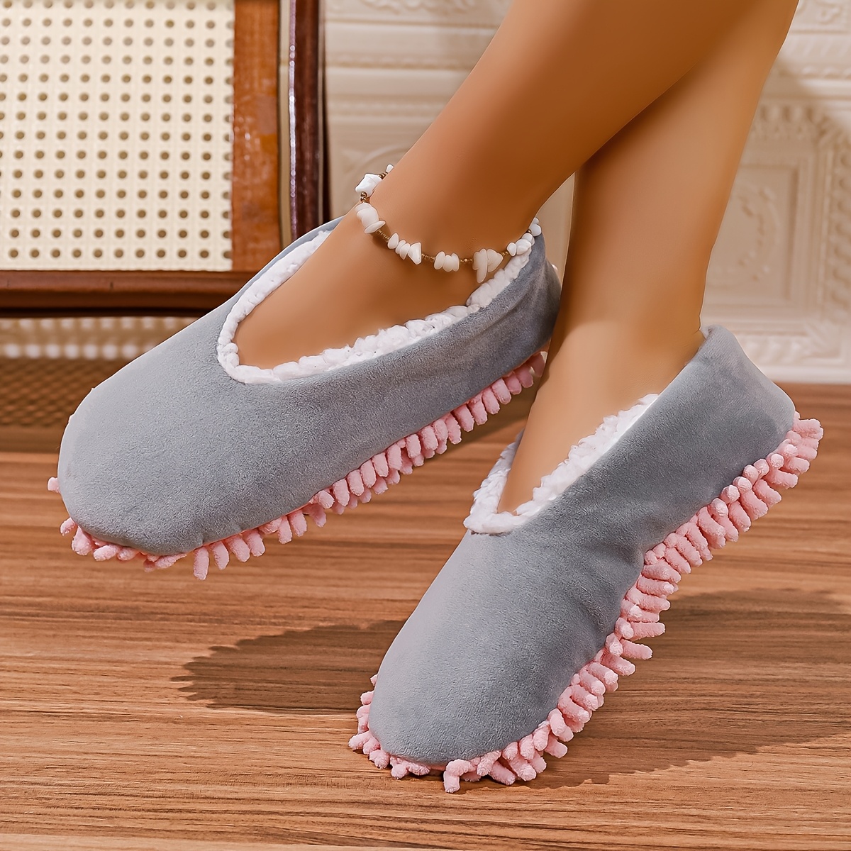 Image of Washable Shaggy Slippers - Non-electric Floor Sweeper, Suitable For Home Cleaning - Mop Head Shoes, Suitable For Living Room, Bedroom, And Bathroom