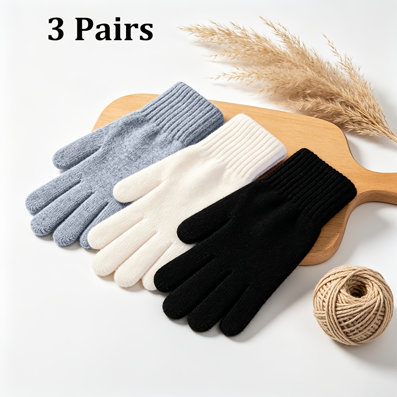 TEMU 3 Pairs Winter Gloves, Elastic Full-finger Design, Warm Gloves, Fashionable All-match Study And Office Gloves, Suitable For Autumn And Winter ,