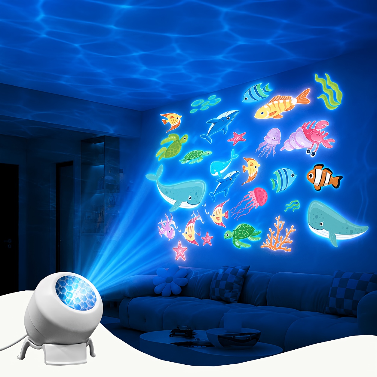 TEMU 1pc Led Starry Sky Ocean Projection Light And Dynamic Projection Night Light, 360-degree Rotatable, Usb-style Ambient Light, Suitable For