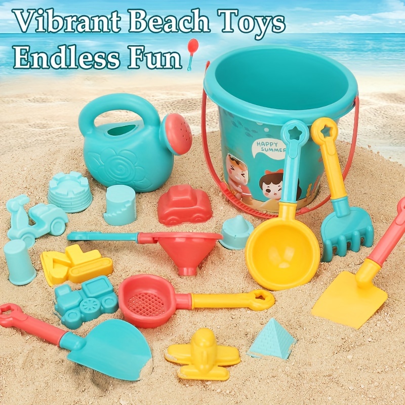 

18-piece Kids Beach Toy Set - Includes Beach Tools, Bucket, Watering Can, Molds, Mesh Bag - Ideal For Travel, Beach Games, Pool Fun, And Sand Play