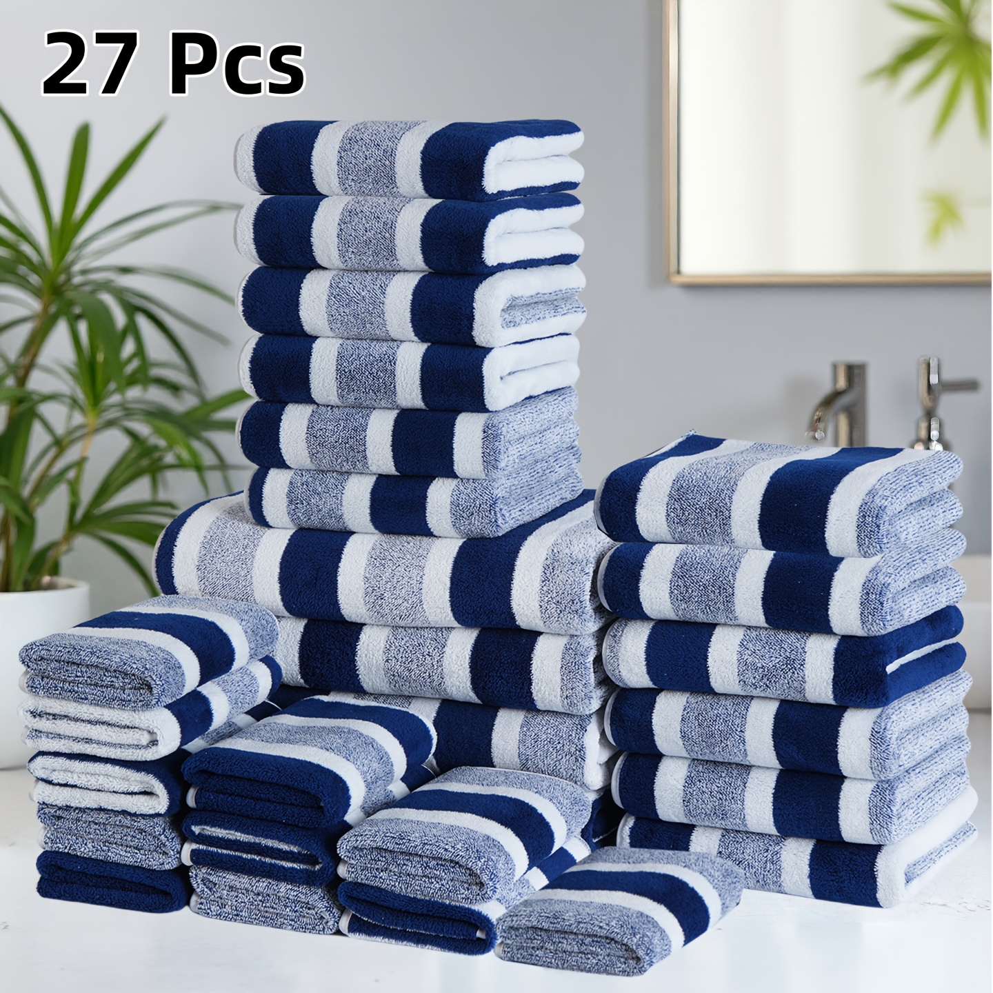 Image of 27pcs Oversized Bath Towel Set, 4 Bath Towels, 12 Hand Towels, 13 Washcloths, Quick Dry, Fast Absorbing, Lightweight, Perfect For Home, Hotel And Spa Use, , Camping Towel Set Christmas Gift Towel Set