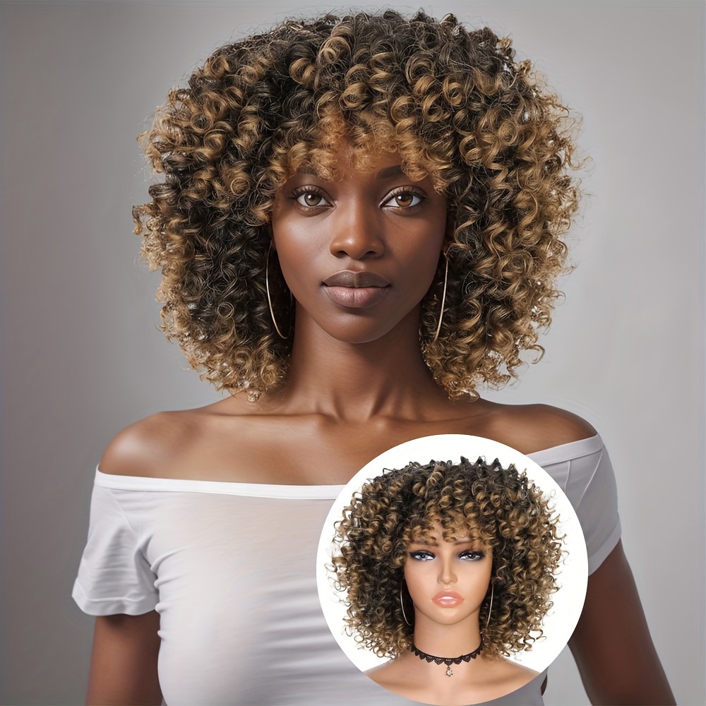 elegant afro y wig for women 12 inch short spring fiber 150 density cap synthetic hairpiece suitable for african ladies details 0