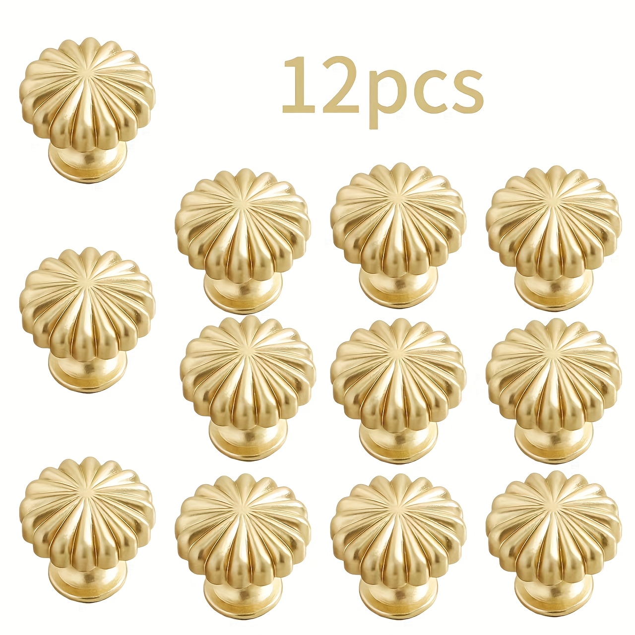 12pcs Golden Brushed Cabinet Knobs - Round Single-hole Drawer Pulls With Polished End For Kitchen, Bathroom & Bedroom Cabinets, Dresser Handles | Sleek | End, Cabinet Hardware And Additions