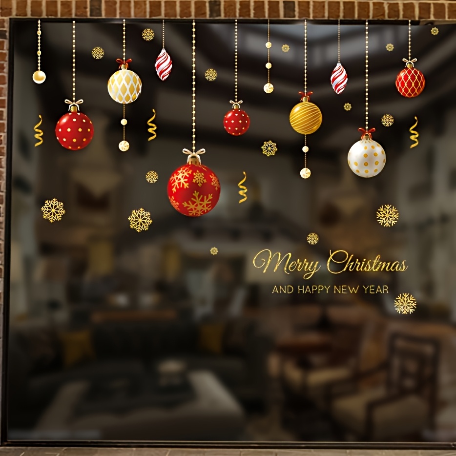 Image of 1pc Christmas Window Sticker, Cute Design Window Film For Diy Christmas Window Decoration, For Displaying Christmas Ball Ornaments On Window Glass Doors As Christmas Decorations And Gifts