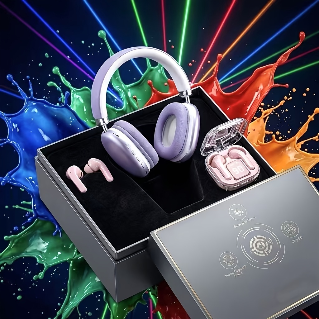 TEMU Wireless Headphone Set: Combination Of Headphones And Earbuds, With Charging Case, Long , Hifi Effect. , Suitable For Male And Female Users