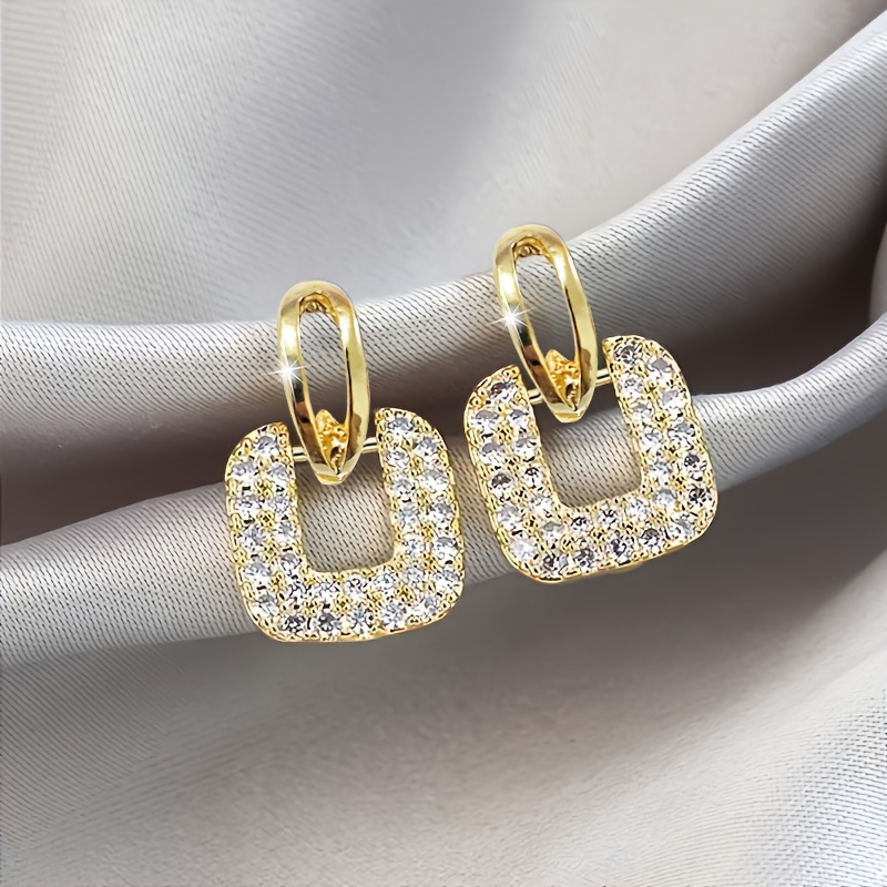 Vintage Geometric Square Stud Earrings with Rhinestones