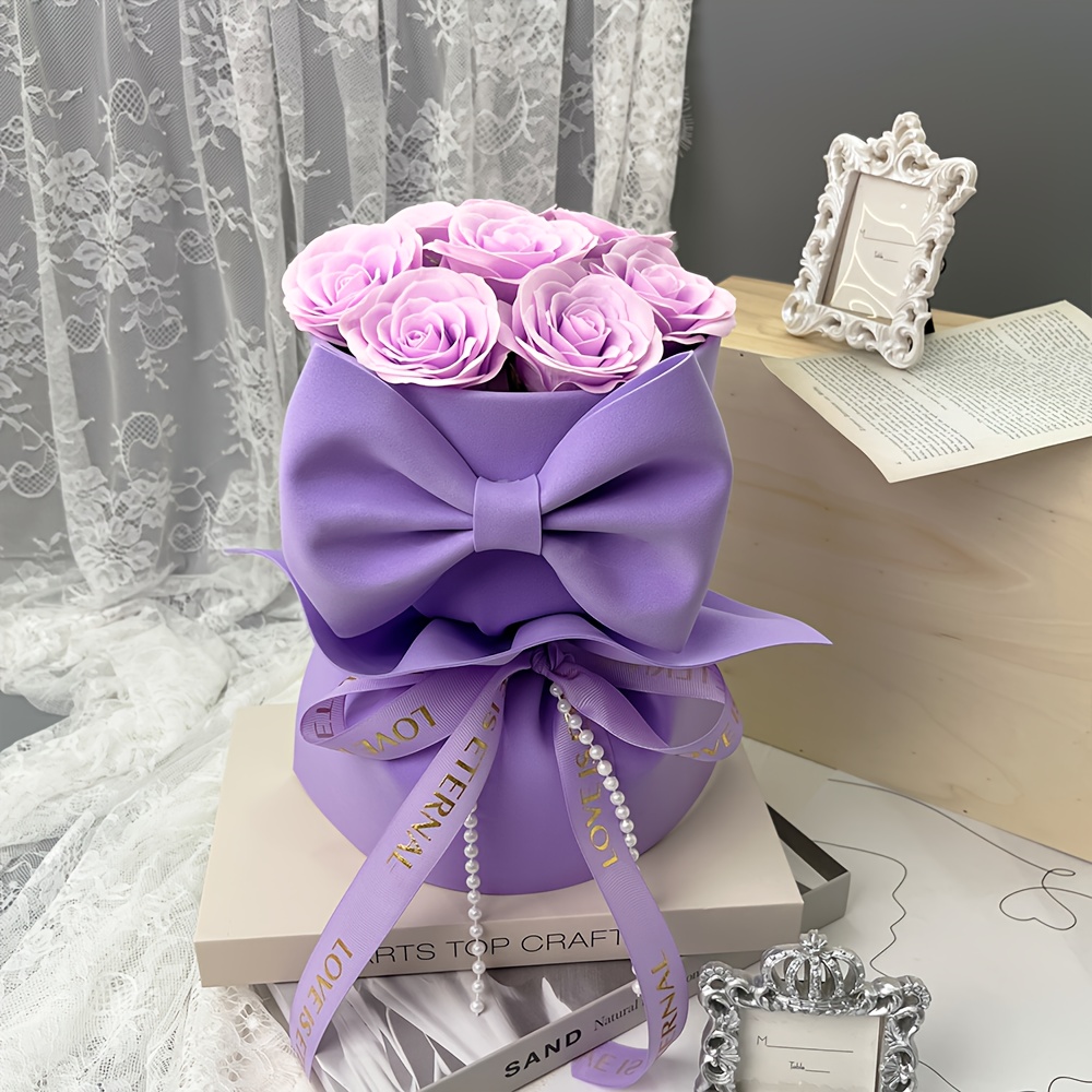 1pc Eternal Rose Bouquet with Bow Ideal for Girlfriend, Best Friend,  Wedding Anniversary, Birthday Gift Dry Floral Soap Bouquet
