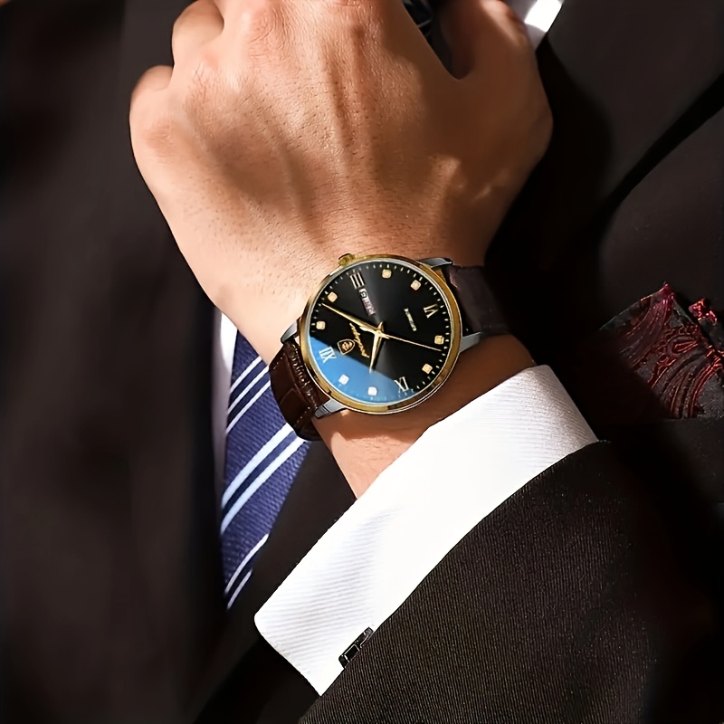 

Business Style Men's Luminous Date Quartz Wrist Watch With Round Alloy Case, Analog Display, Pu Leather Strap, Swiss-quartz Movement, Electronic Drive - Water Resistant Elegant Timepiece