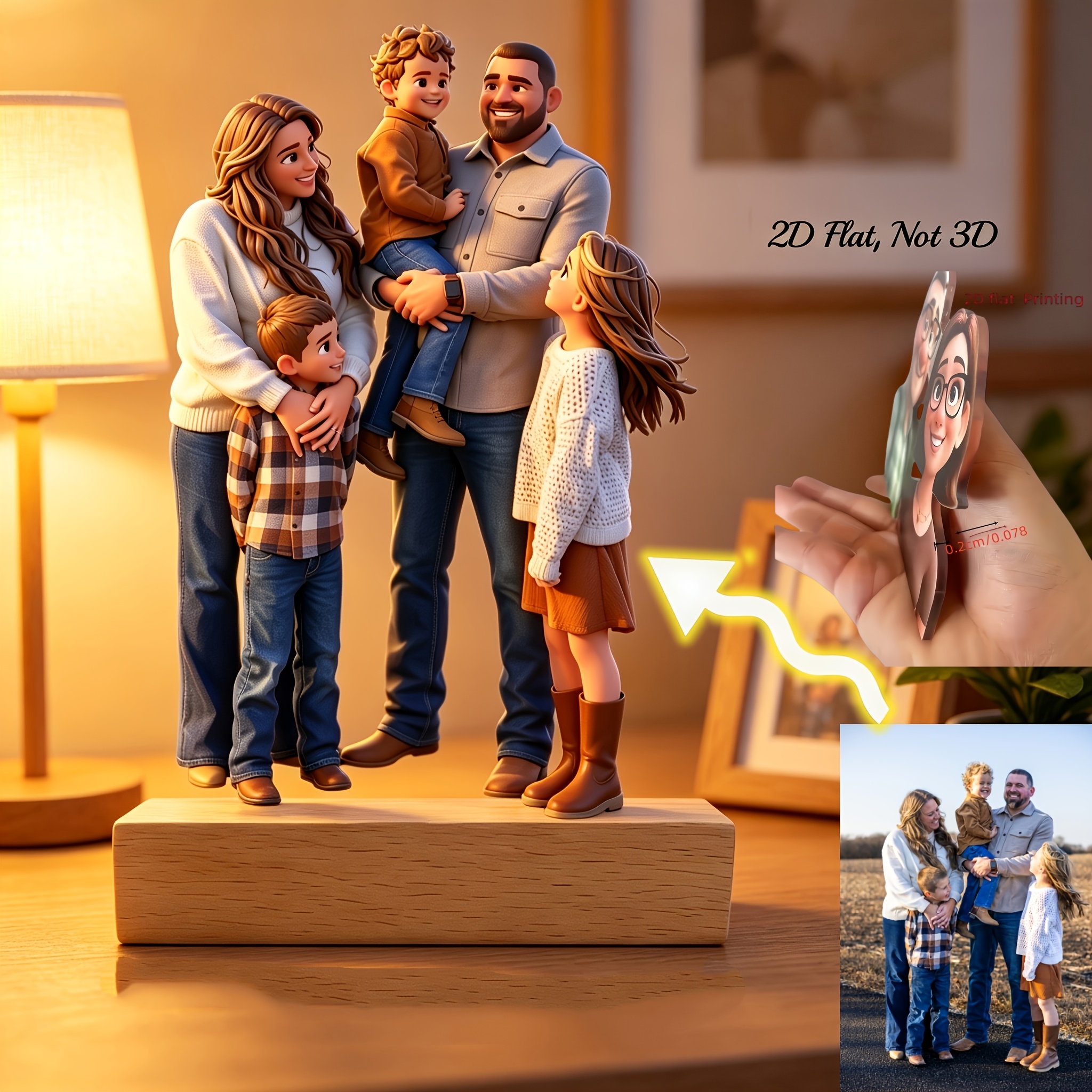 TEMU 2d Flat, Personalized Custom Photo Portrait Ai-designed Cartoon Picture - 2d Plastic Desktop Ornament Suitable For Couple Keepsake, Family ,