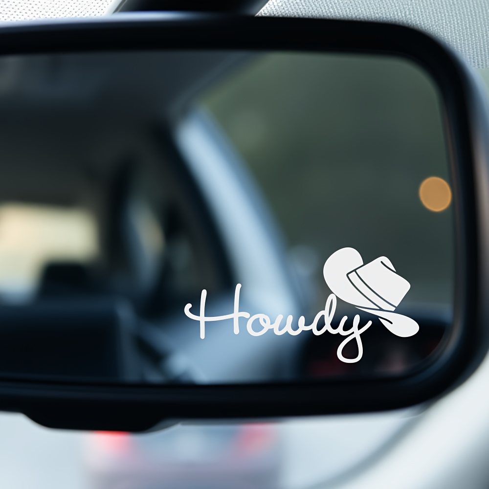 Howdy Cowboy Car Rearview Mirror Sticker - Cartoon Geometric Pattern - Self-adhesive Glossy Vinyl Sticker - Irregular Shape - Waterproof Fantasy Theme Decoration