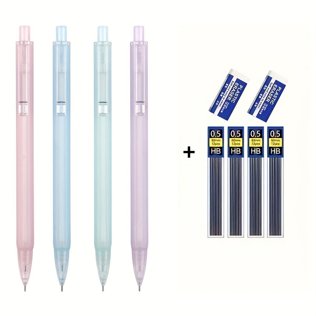 TEMU 10pcs/ergonomic Automatic Pencil, With A Pen Holder By 6 Sides, Equipped With 4 0.5mm/0.7mm Automatic Pencils, 2 Erasers, And Of Replacement