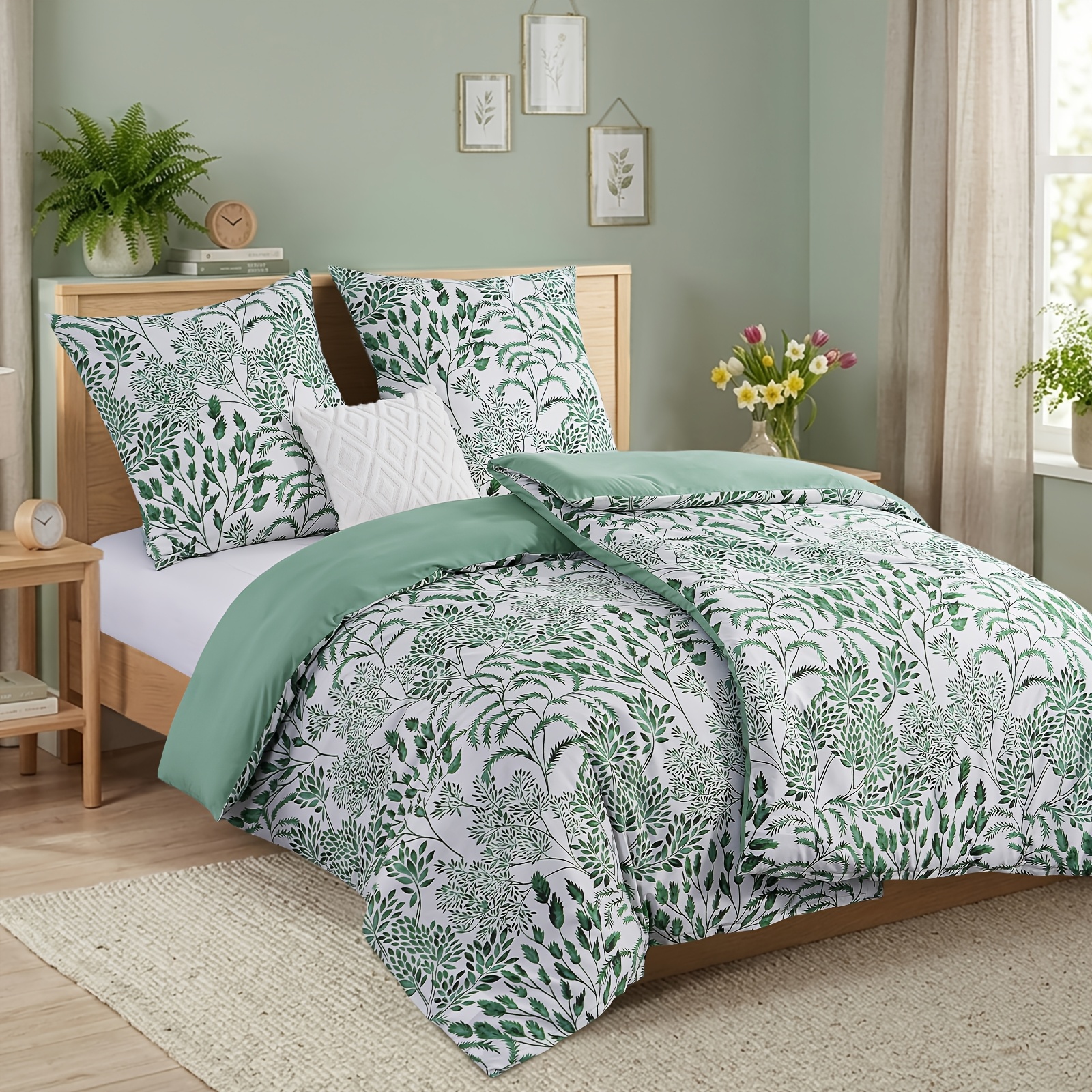 Bedding 135x200 Cm, 4pcs, Duvet Cover - Bedding 135 X 200 Cm, Plant-flower Pattern, With 2 Pillowcases 80x80 Cm, 2pcs Duvet Cover With Zipper, Iron-free And Soft