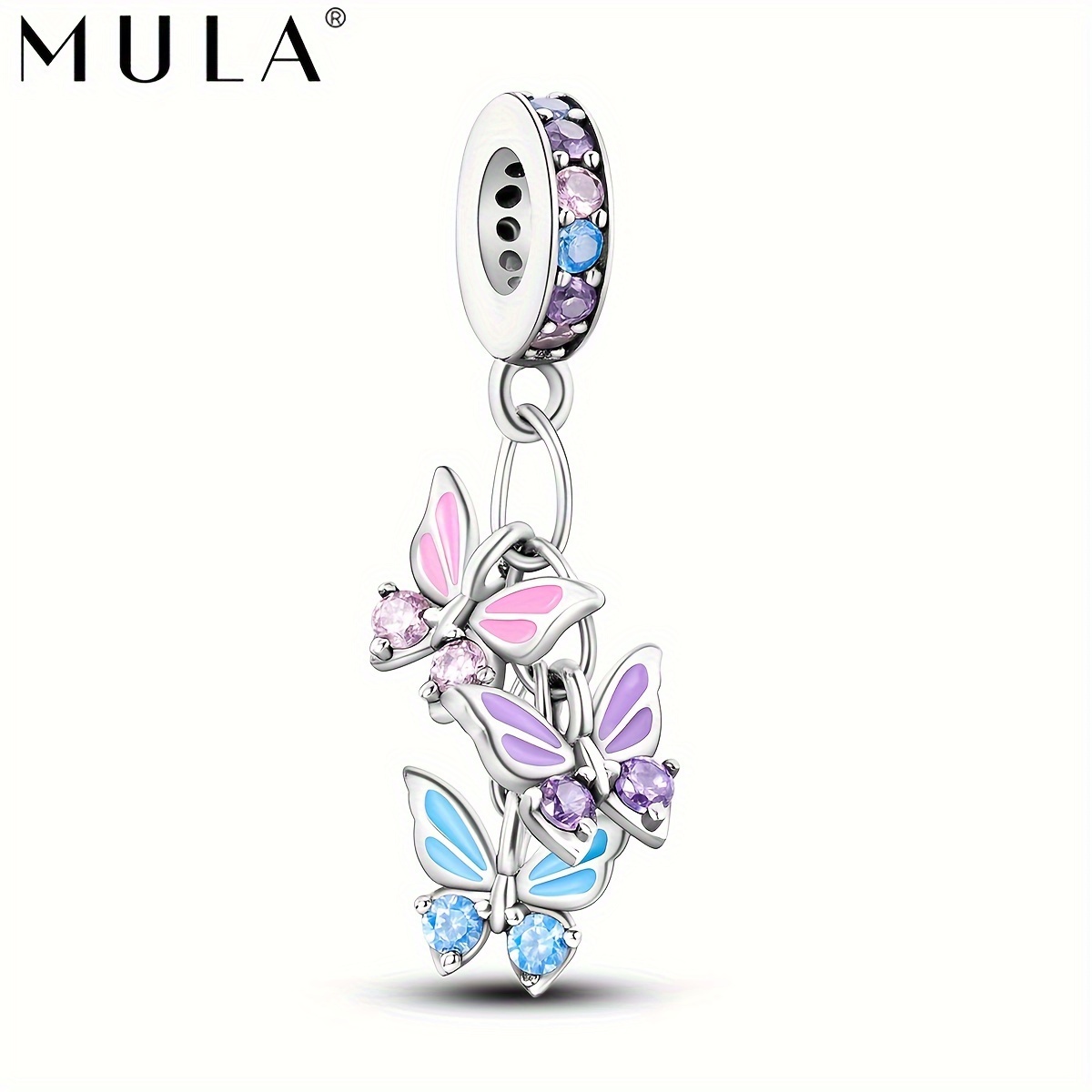 

Mula Butterfly Charm Pendant, 1pc Colorful Copper With 925 Silver Plating, Dangle Tassel Design For Bracelet Jewelry Accessory