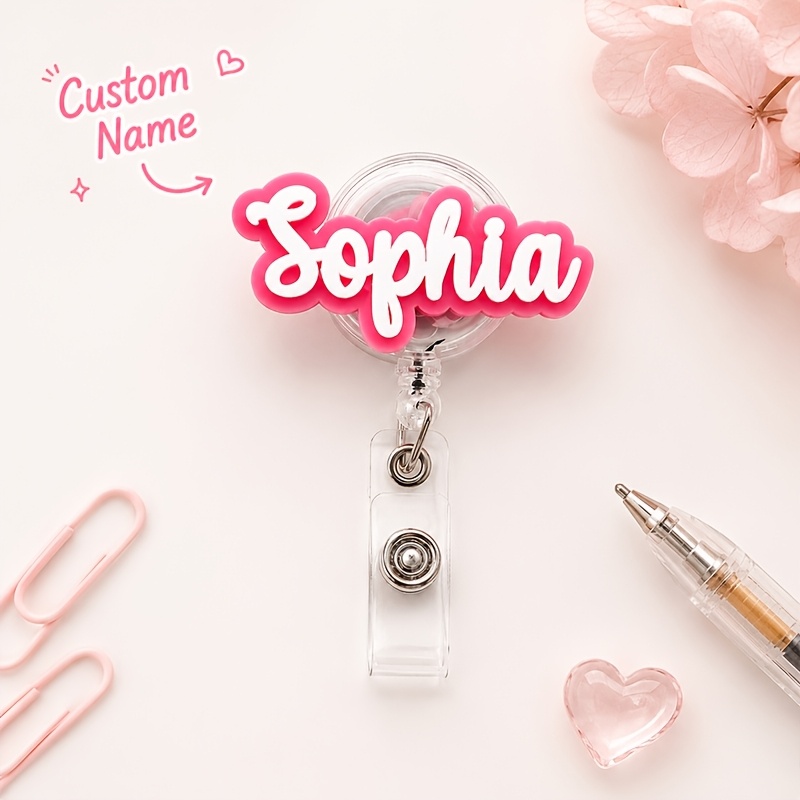TEMU 2d [custom] 1pc Custom Text & Name Retractable Id Holder, Rn Nurse Tag, Badge Clip, Nameplate, Office Badge, Stethoscope Accessory; Gifts For