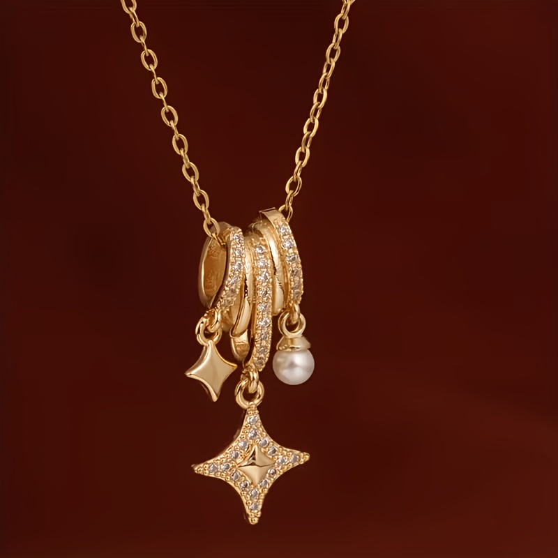 TEMU 1pc Stainless Steel Aurora Starburst Star Necklace Shiny Big And Pendant, Suitable For Giving To Wife, Female , Wedding Gifts
