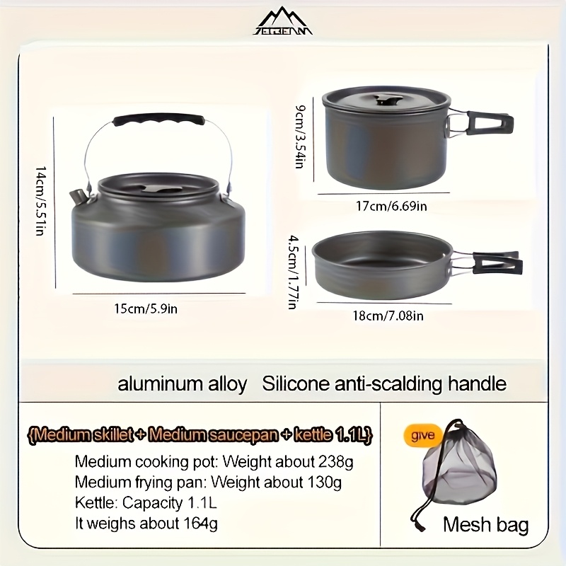 TEMU The Cookware Set Is Designed For Outdoor Cooking For 3-4 People, Featuring A Portable Combination Pack Easy To Carry And Space-saving. It