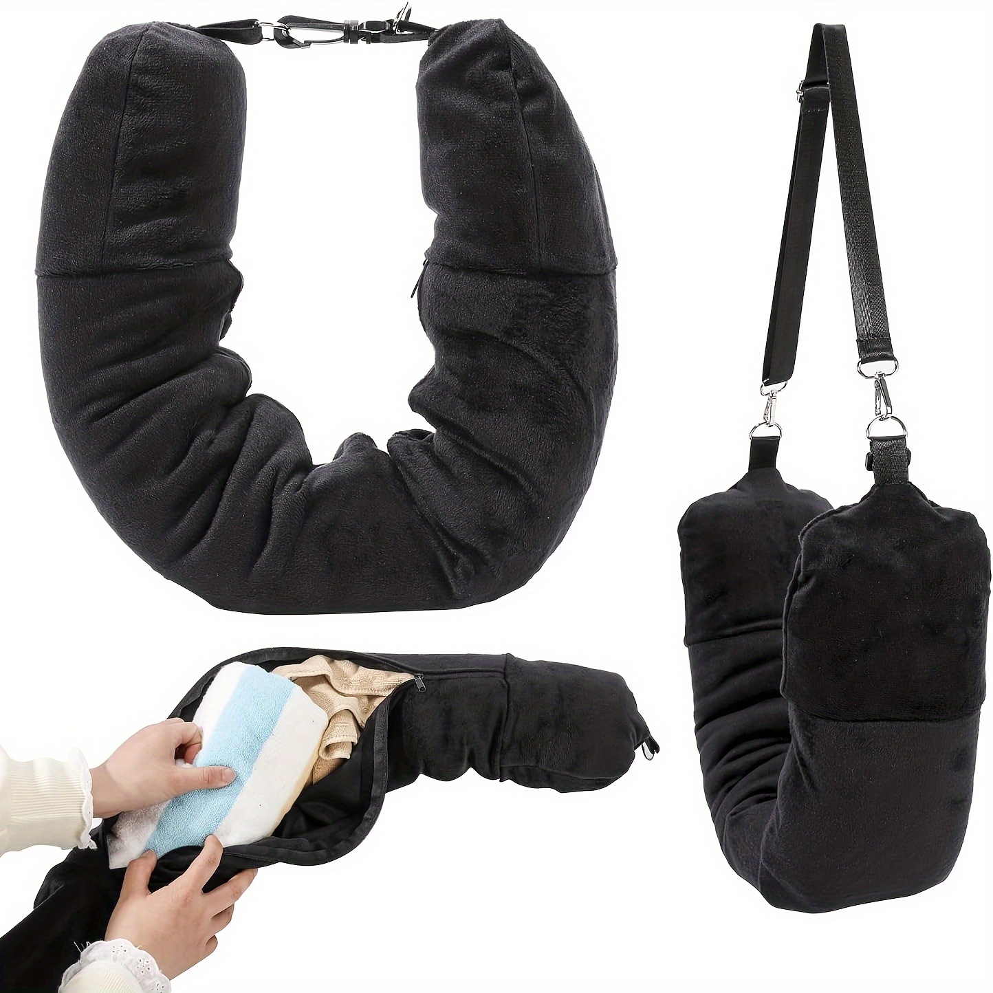 

Travel Neck Pillow U-shaped, Adjustable Soft Fleece Cover, Machine Washable, Lightweight, Whole Body Support, Woven, Stuffable With Clothes For Comfort - Convenient Storage Pouch Included