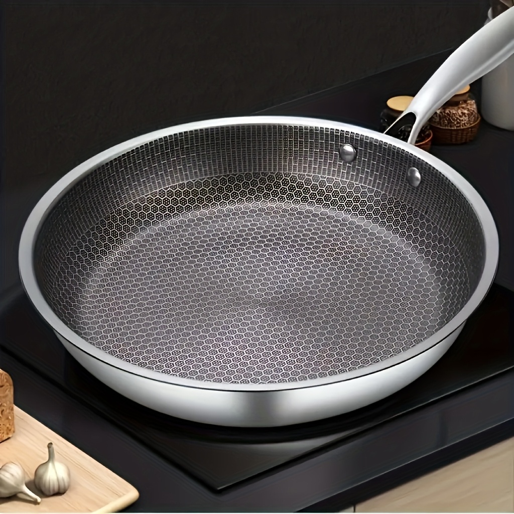 TEMU Stainless Steel Frying Pan, Stainless Steel Pan, 304 Food Grade Material, Cookware, Stainless Steel Skillets, Dishwasher And Oven Safe, Suitable