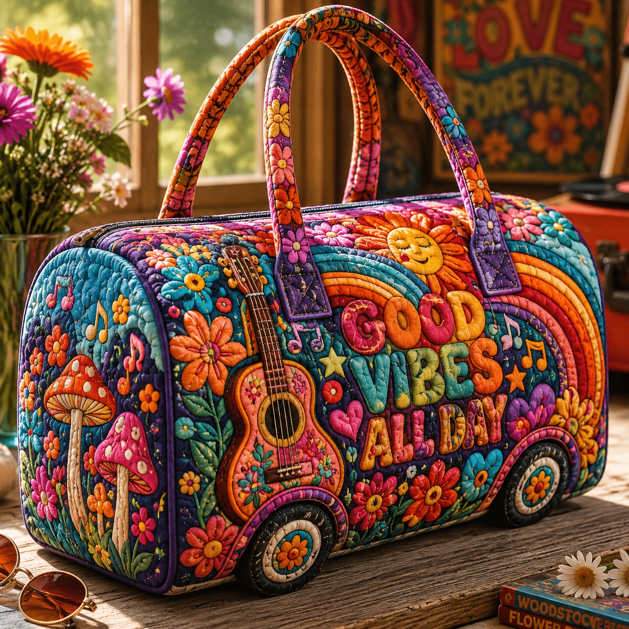 TEMU Printed Design - Not Textured And Sunflowers Print Travel Bag, Lightweight Large-capacity Weekend Tote, Portable Gym & Overnight Bag For Trips,