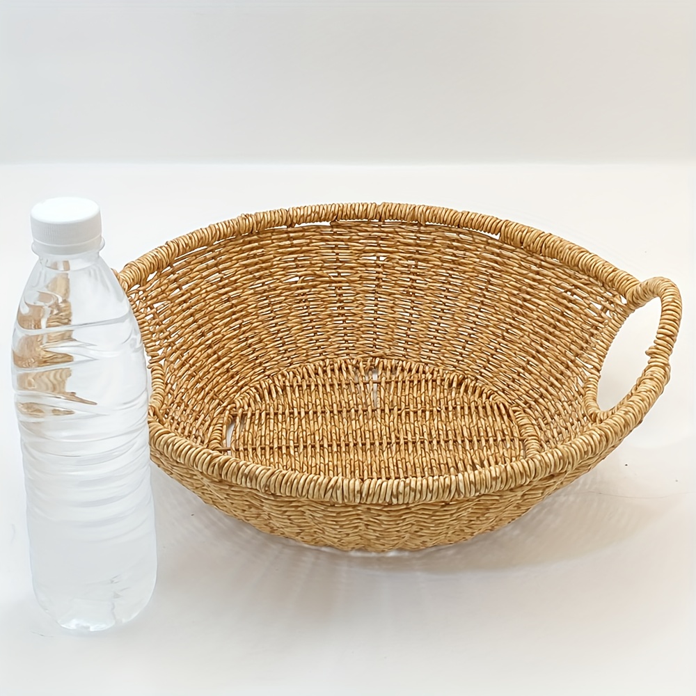 Display Basket Rustic Style Round Woven Basket Dual Handles - Temu