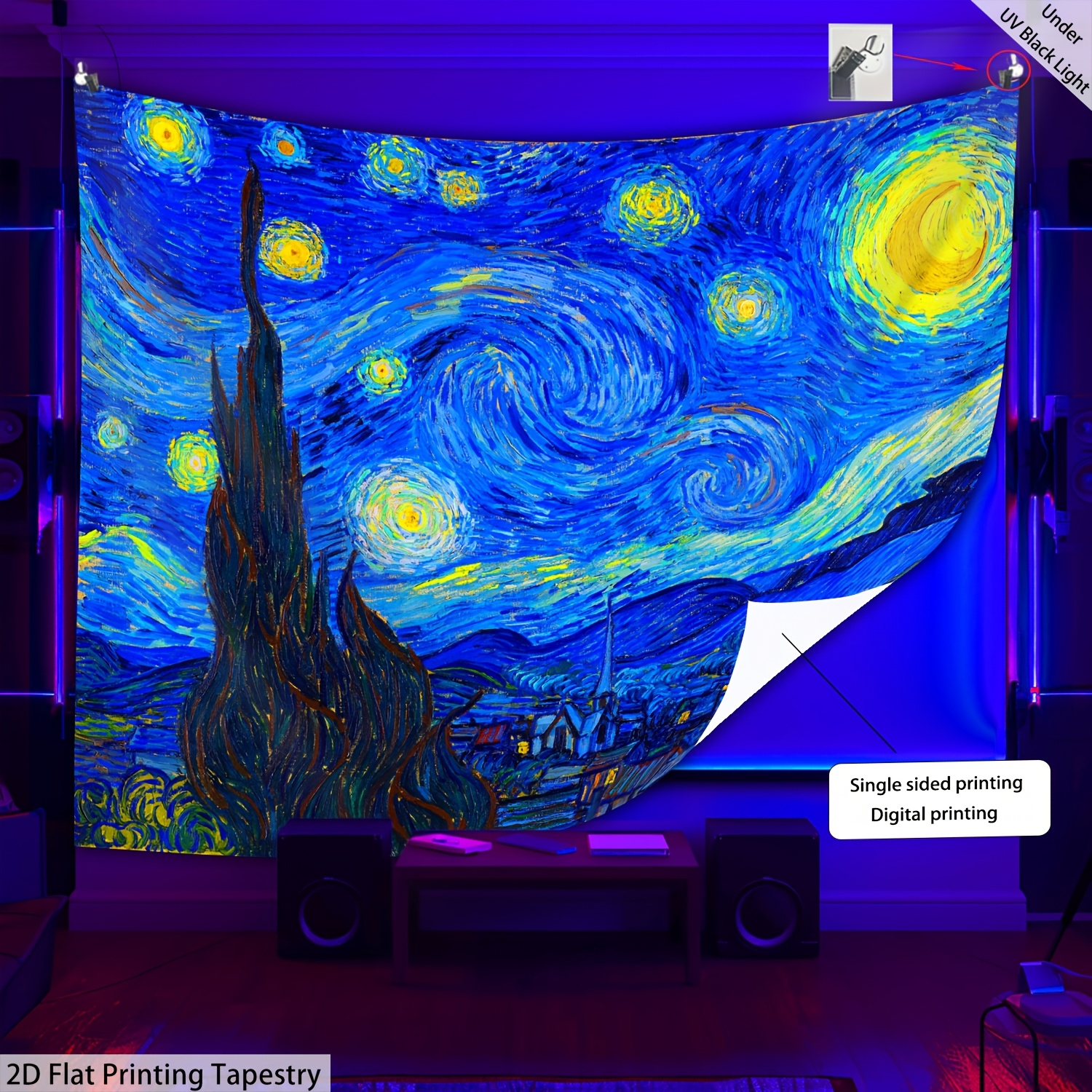 E-shop 2D Flach, 2D Flachdruck Tapisserie - 1 Stück Ölgemälde-Stil Sternenhimmel - UV-Leuchtende Tapisserie, Großformatige Fluoreszierende