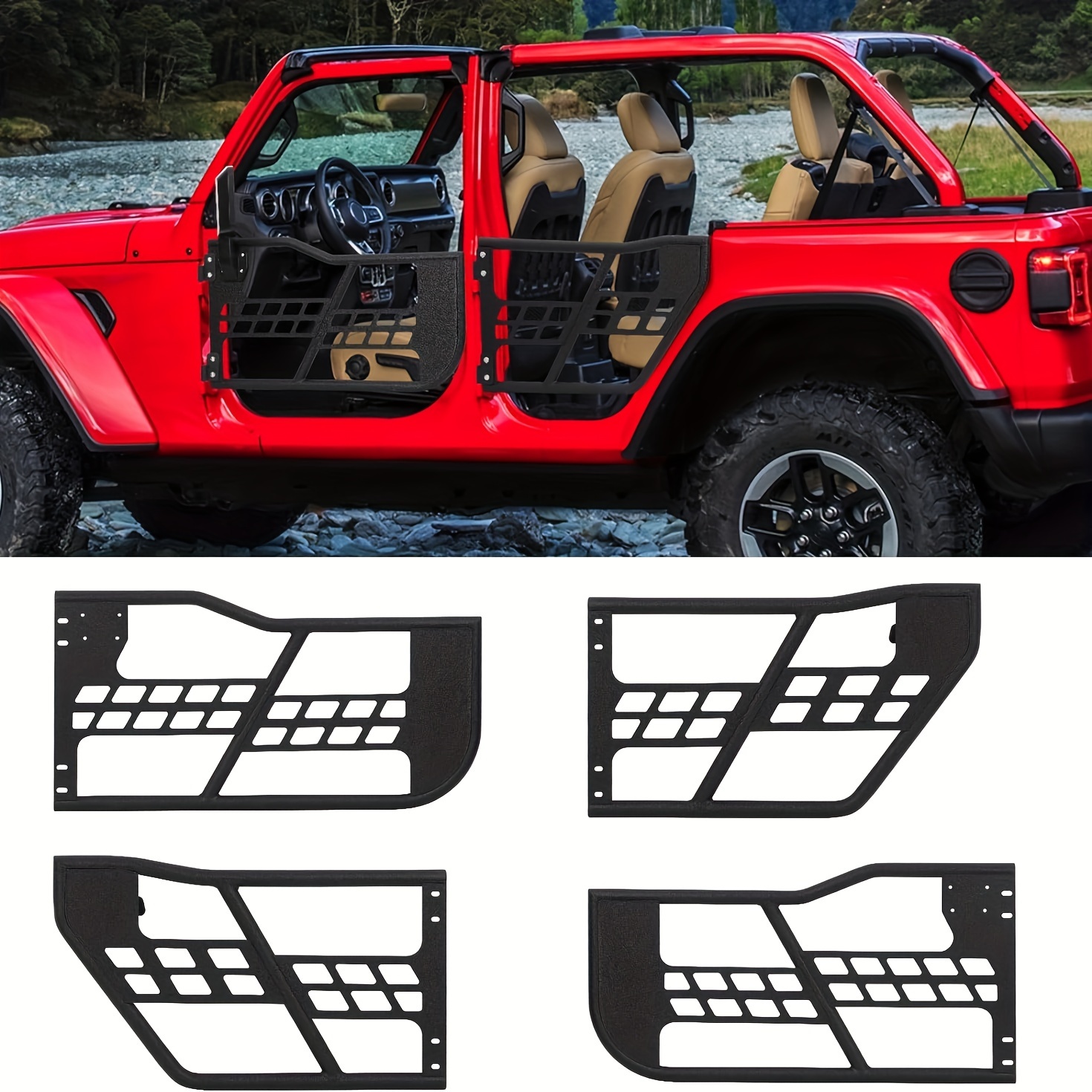 

Off-road Safari Tubular Doors With Side View Mirror Compatible For 2018-2022 For Wrangler Jl 4 Door - Set Of 4 Fat Tube Half Doors For Adventure