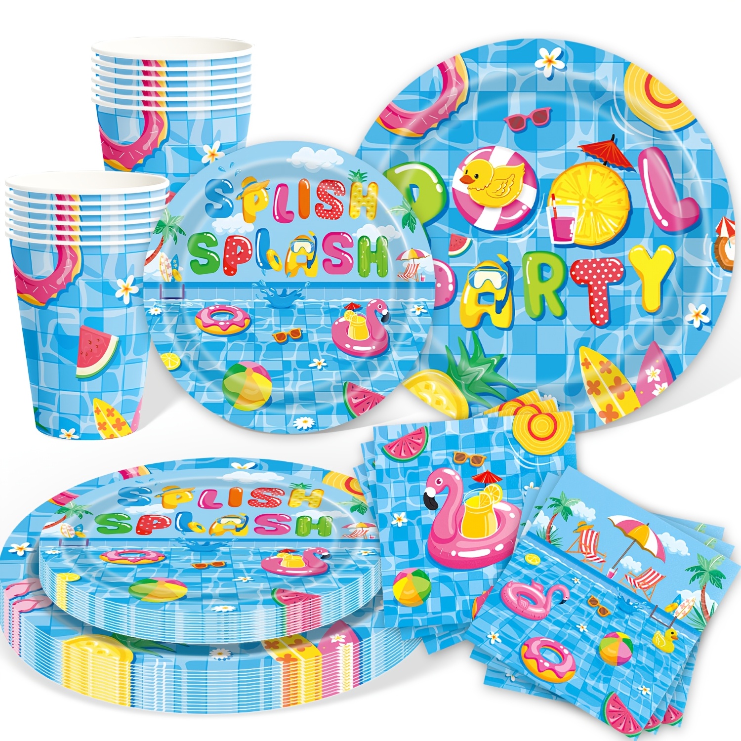 Image of Pool Birthday Party Supplies Summer Tableware Pool Party Decorations Paper Plates And Napkins And Cups Pool Party Supplies For Summer Pool Birthday Party Hawaii Holiday Decorations