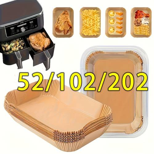 52 102 202pcs rectangular air fryer paper fryer non stick parchment liner disposable paper oil and water resistant suitable for christmas halloween easter air fryer additions easy to for holiday gifts