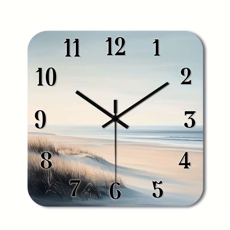 TEMU () 1pc Silent Wall Clock Non-ticking Wooden, Decorative Square Clock Hd Glossy Lamination Finish Design For Foyer, Kitchen, Home Office, Studio,