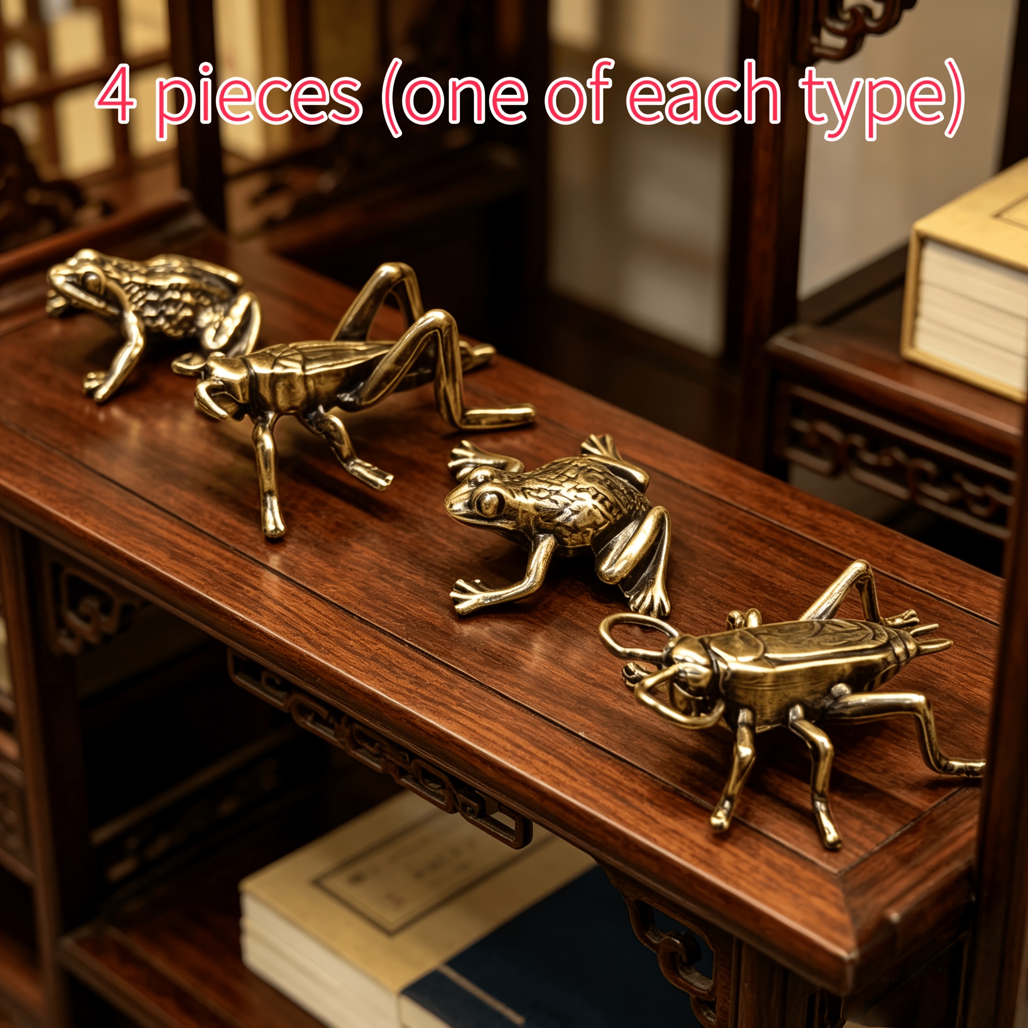 TEMU 4pcs Vintage Metal Frog Cricket Multi-shape Metal Ornament Statue Handmade Craft Collection Grade Tea Pet Table Pet Desk Bookshelf Coffee Table