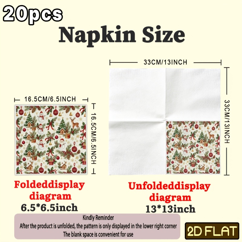TEMU 20pcs Ysw Christmas Napkins Pack Suitable For Party, Suitable For Household Kitchen & Western Restaurant, 2-ply Paper Napkins With Snowflake,