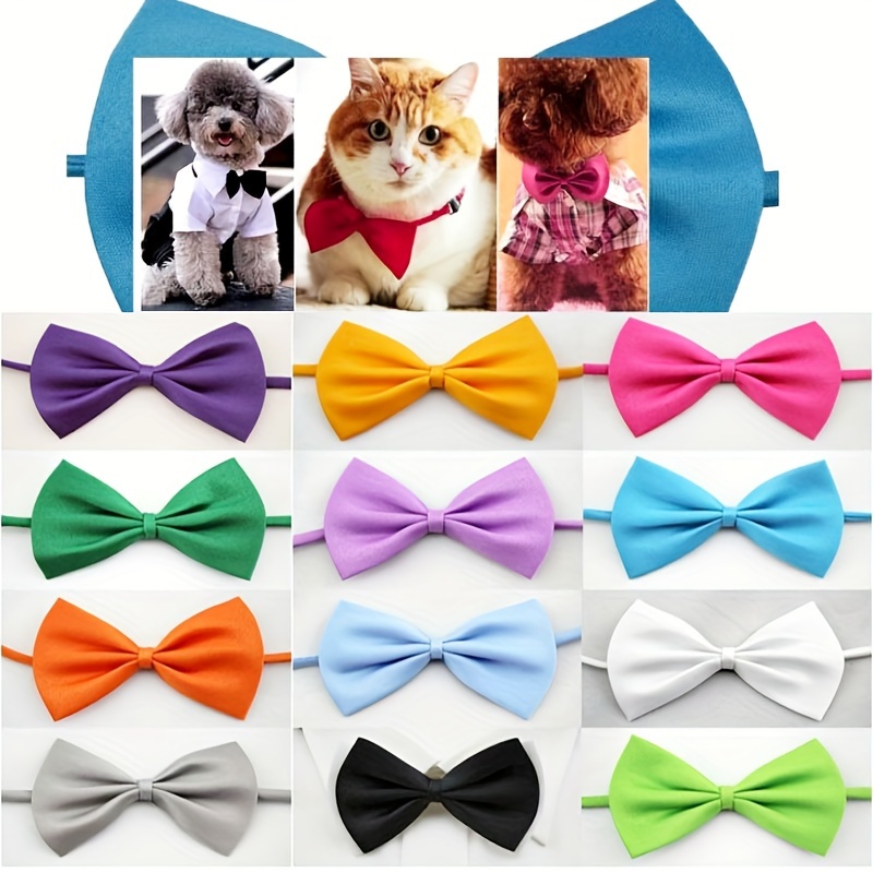 

20pcs Vibrant Pet Bow Ties - Adjustable & Comfortable, Solid Colors For , Ideal For Casual Attire & , Polyester, Fits 14" Necks