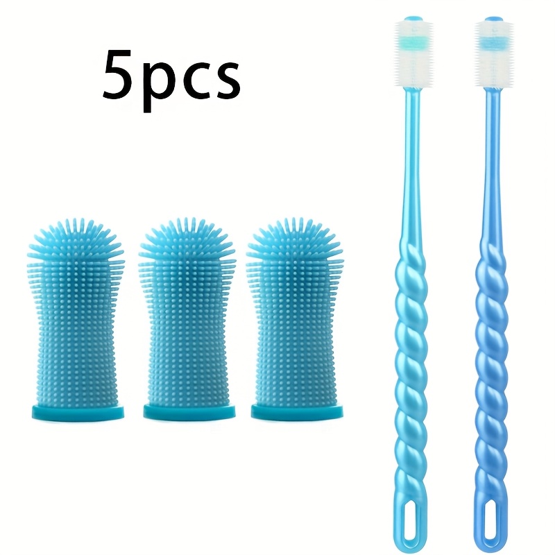 Image of 5pcs Of Dog Toothbrushes, Dog Finger Toothbrushes, 360-degree Silicone Dog Toothbrushes For Dog , Convenient For Cleaning The Teeth Of Dogs And Cats, Without Battery