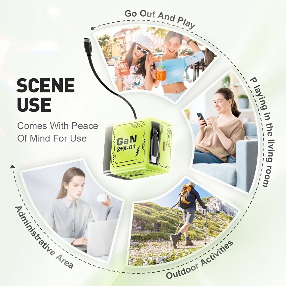 二合一 120 瓦可伸缩充电器，带 c 型电缆和 usb 端口，便携式快速充电壁式插头可扩展快速充电器模块，适用于手机和笔记本电脑, 旅行充电器,笔记本电脑电源适配器,紧凑设计,现代充电解决方案,高效充电模块,多端口充电器,学生,科技爱好者 商品详情 7