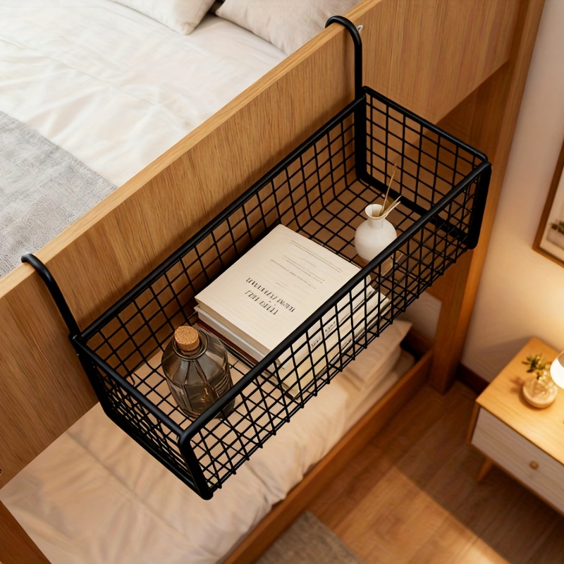 TEMU Heavy-duty Stainless Steel Bedside Organizer Rack - Space- Open Mesh Design, Sturdy Edge Structure, Suitable For Dorm, Bedroom, Office - Modern