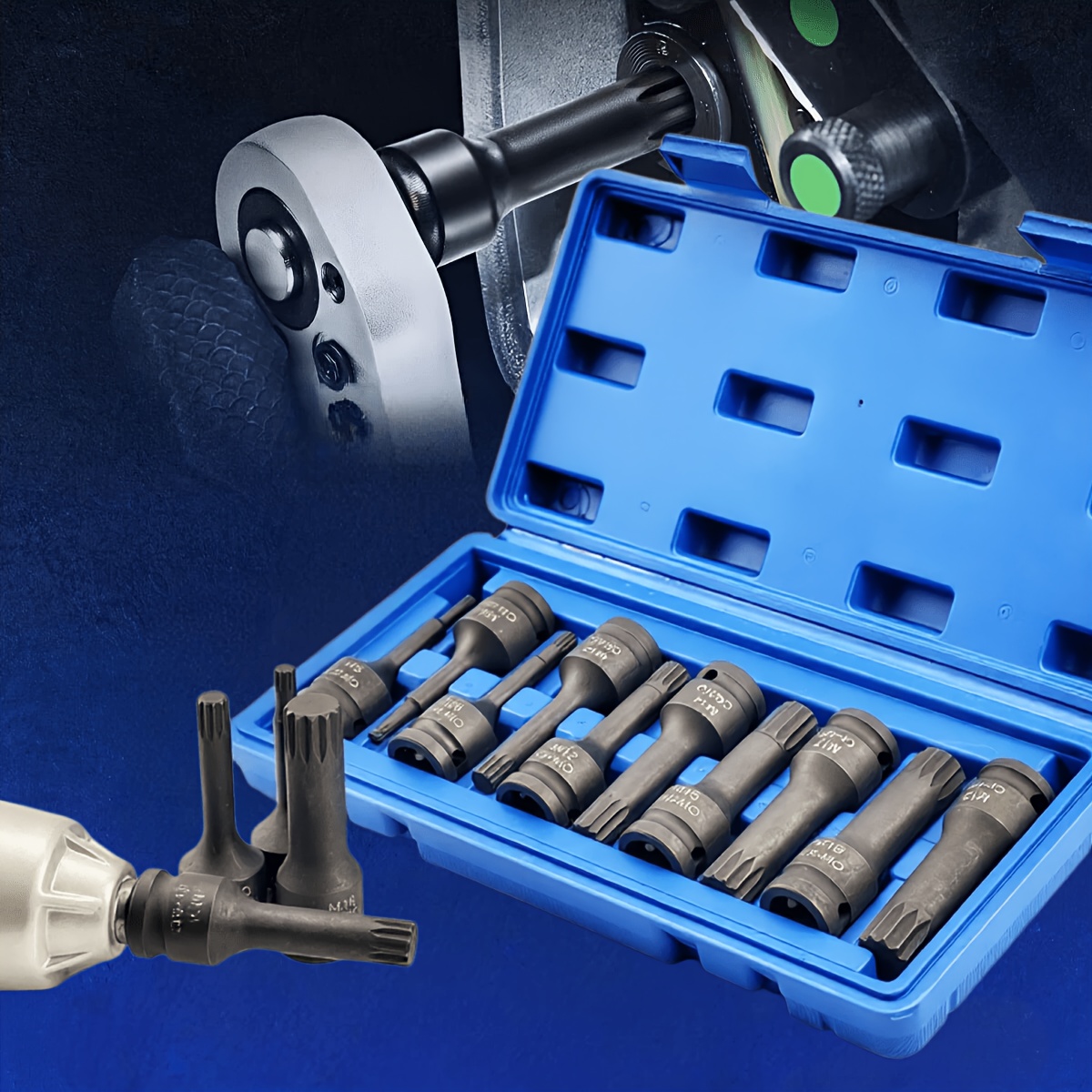 TEMU 10pcs 1/2" -type Triple Square Socket Set, Cr-mo 12-point Impact Bit Socket Set With Storage Case, Metric Sizes M5-m19, Suitable For Automotive