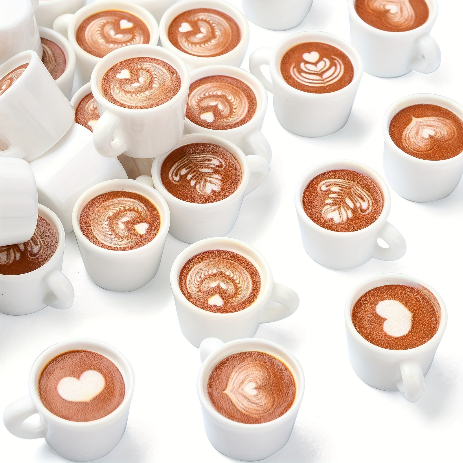 

50pcs Miniature Coffee Cup Charms With Design, Resin Pendant Decorations For Making And Crafting