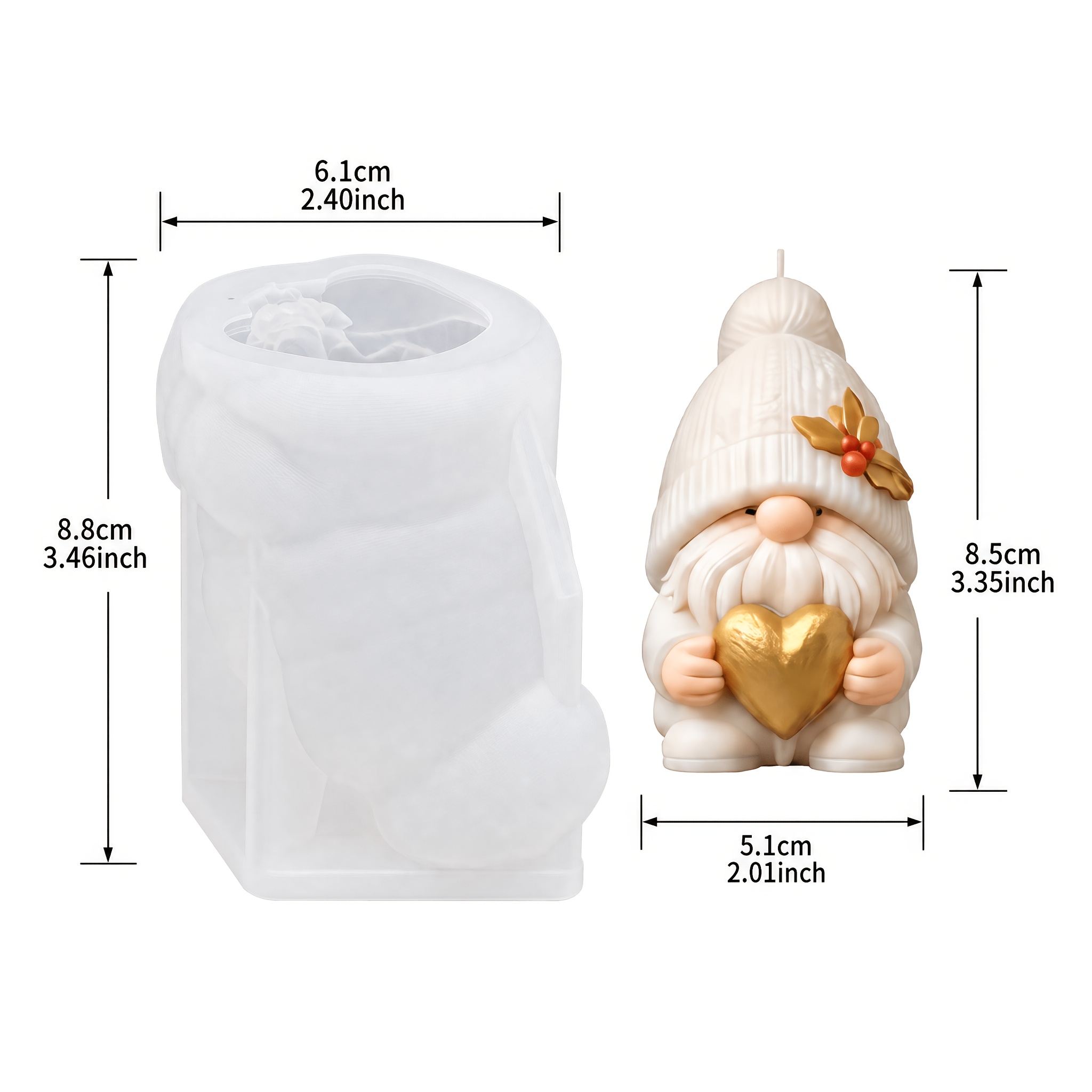 TEMU Love Heart Santa Silicone Mold, Knitted Hat Gnome Dwarf - Soap Making Mold - Aromatherapy Candle Plaster Ornament Resin Mold, Valentine's Day