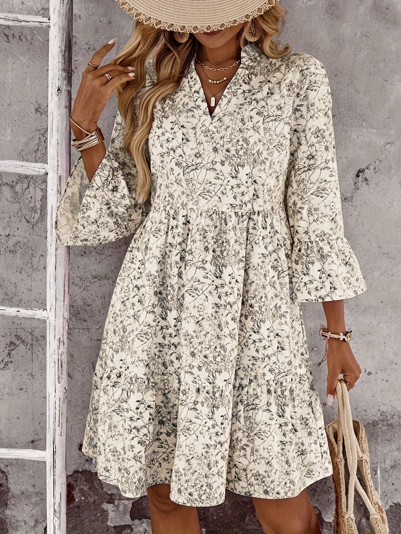 slim fit dress slacks Chic White Boho Summer Dress  Flare Sleeve A-Line Mini Dress in White | Women's Boho Fashion | L