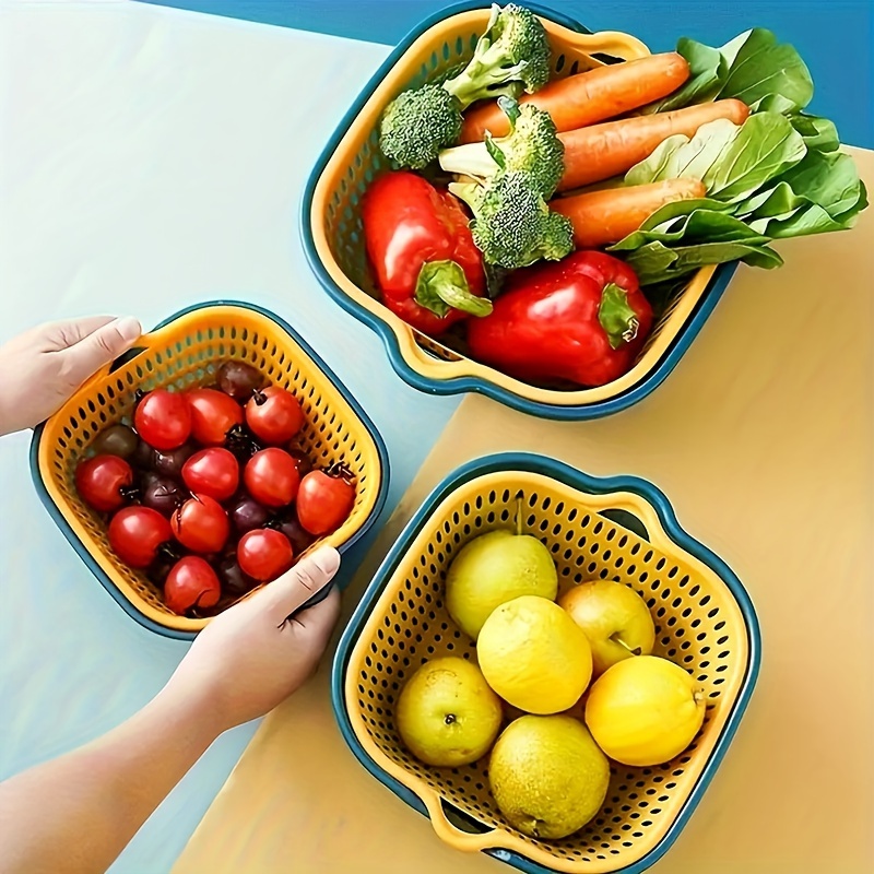 

2-pack Multi-functional Kitchen Basket Set - Double-layer, Detachable For Easy Cleaning & Draining - Perfect For Fruits & Vegetables, Ideal For , Christmas, Easter, Thanksgiving