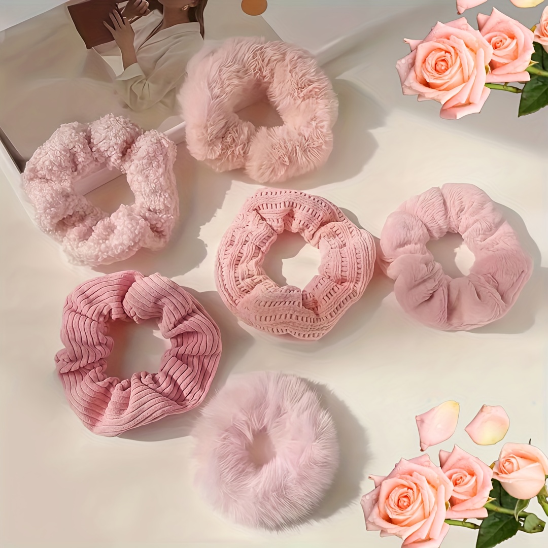 TEMU 6pcs Set Of Premium Plush Hair Ties In Various Colors, Suitable For Sweet Dates. Comfortable, Non-irritating To Hair, With Long-lasting