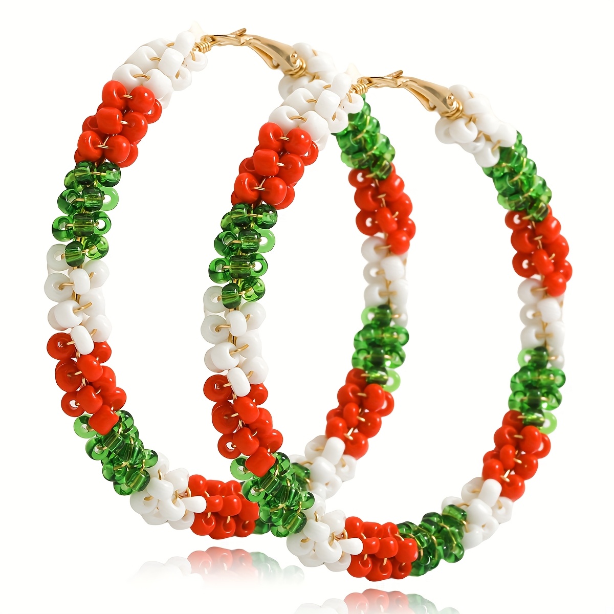 TEMU Christmas Bohemian Handmade Colored Rice Bead Earrings, Cute Bead Round Earrings Women's Jewelry, Suitable For Daily Celebration Holiday Wear,