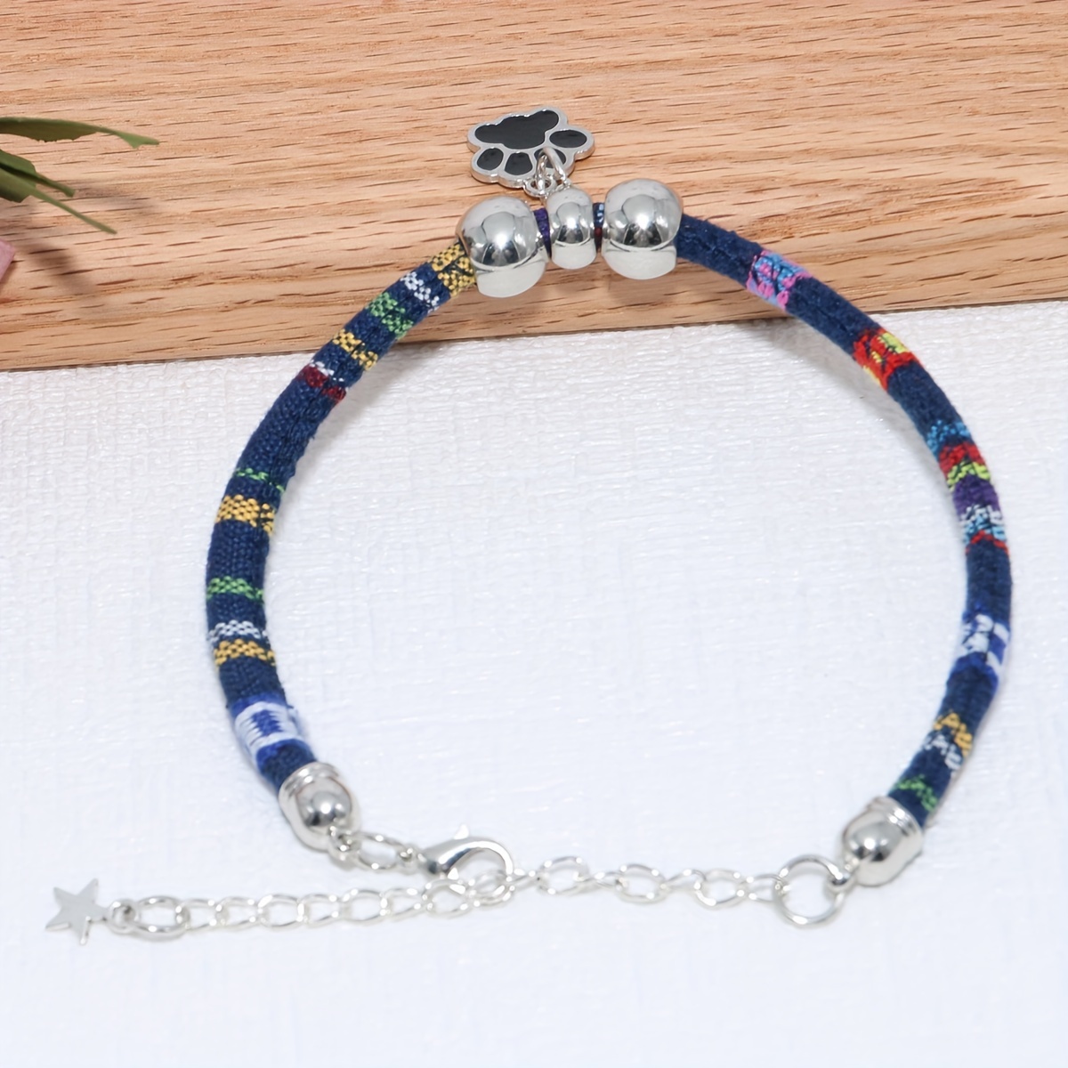 Nylon Pet Necklace with Colorful Paw Print Pendant - Adjustable Cat And Small Dog Collar with Ethnic Design - Durable And Stylish Pet Accessory