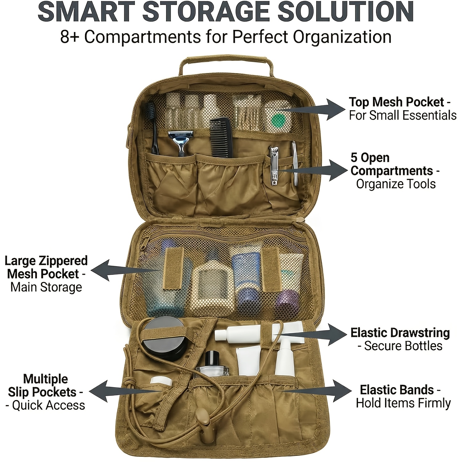 Temu – TEMU Multi-functional Bag With Detachable Handbag And Compartments, Oxford Cloth, Large Capacity For Gear, Fishing, And Toiletries; Ideal For Travel,