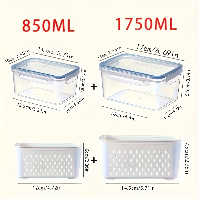 6pcs (2pcs Lids And 2pcs Boxes And 2pcs Drain Baskets) Square Food Storage Containers, Pp Material Reusable Fridge Organizers, Suitable For Scallions, Parsley, , Garlic, Noodles, Eggs