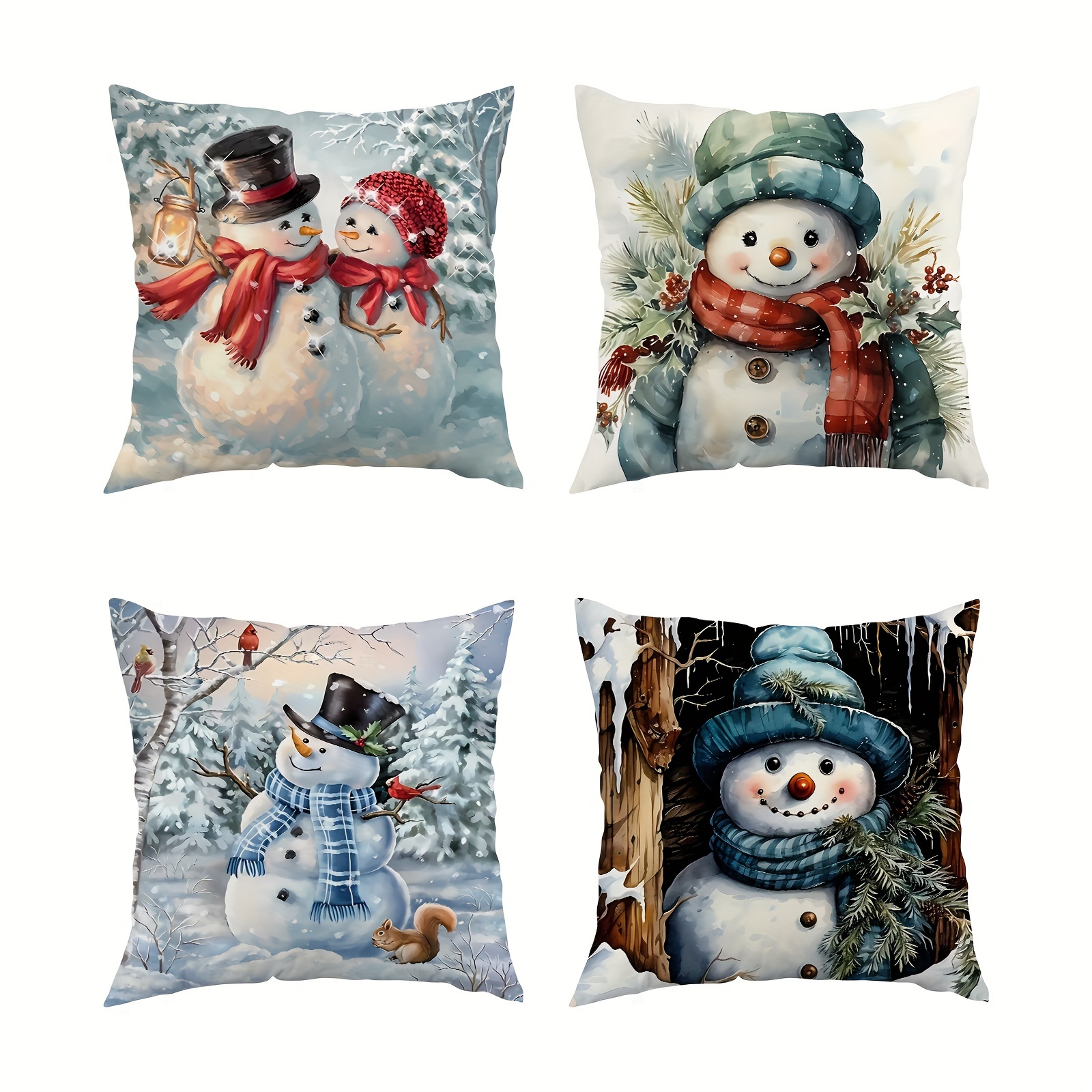 

Cozy Winter Snowman Christmas Throw Pillow Cover - Soft Short Plush, Zippered Single-sided Print, Perfect For Sofa & Bedroom Decor, 18x18 Inches (pillow Not Included)