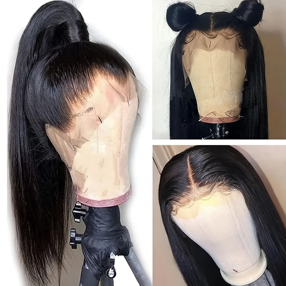 Black Color Lace Front Wig 26 Inch Long Straight Hair 180% Density Deep Part Frontal Lace Wigs Glueless Heat Resistant Wigs For Women Girls Cosplay Halloween Daily & Party Use Wig
