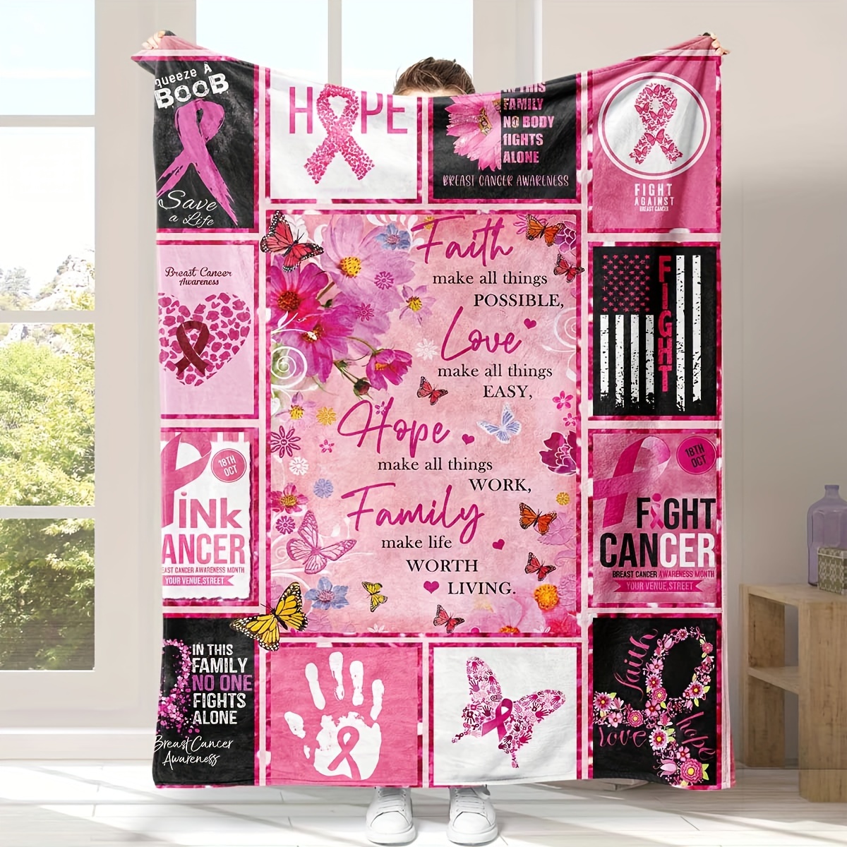 

1pc Breast Awareness Blanket, Breast Survivor Gifts For Women, Breast For Women, Throw Blanket