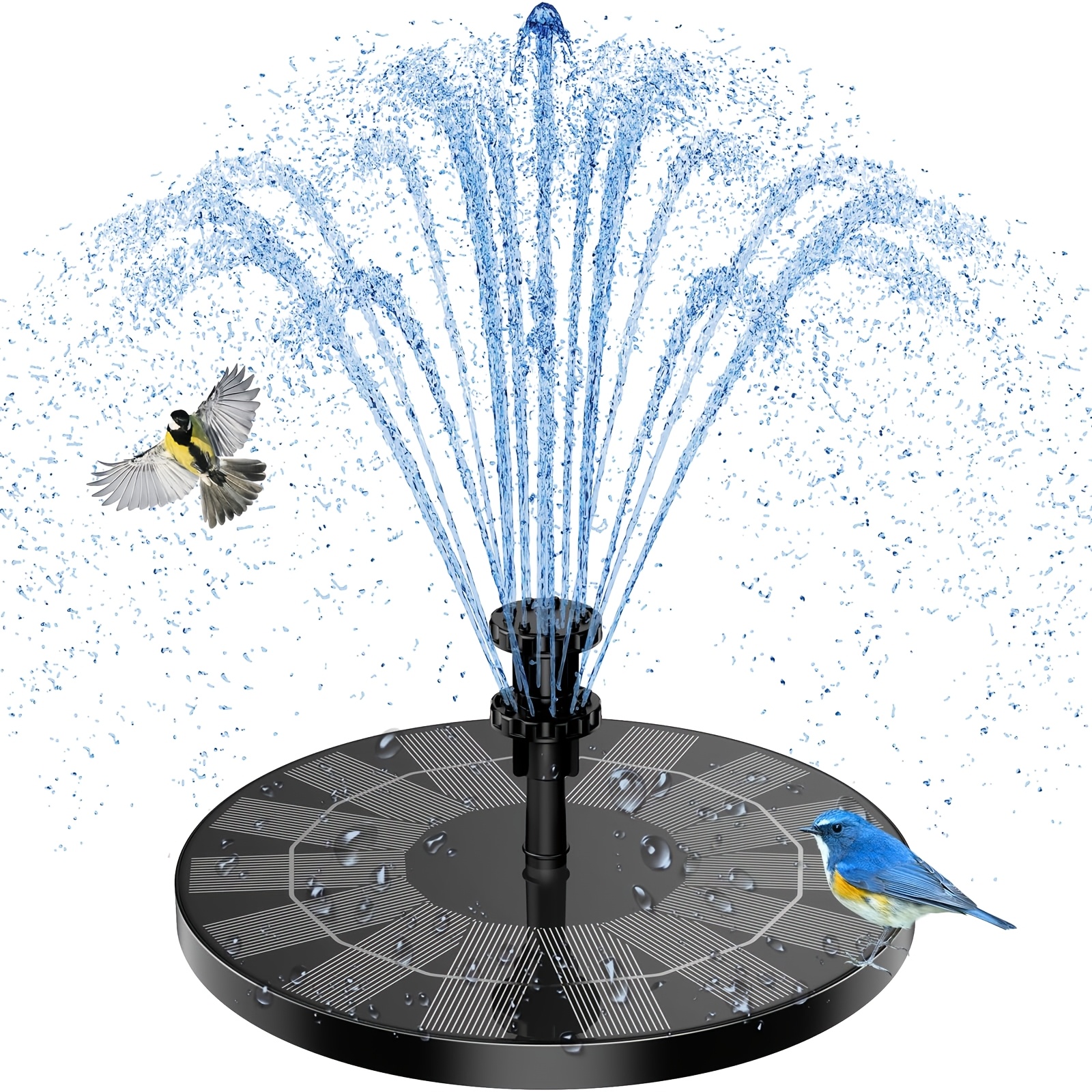 TEMU 3.9w Outdoor Solar Fountain, Ipx8 Protection Rating, No Power Outlet Required, Operates In Direct Sunlight. Features 10 Fountain Effects. Ideal