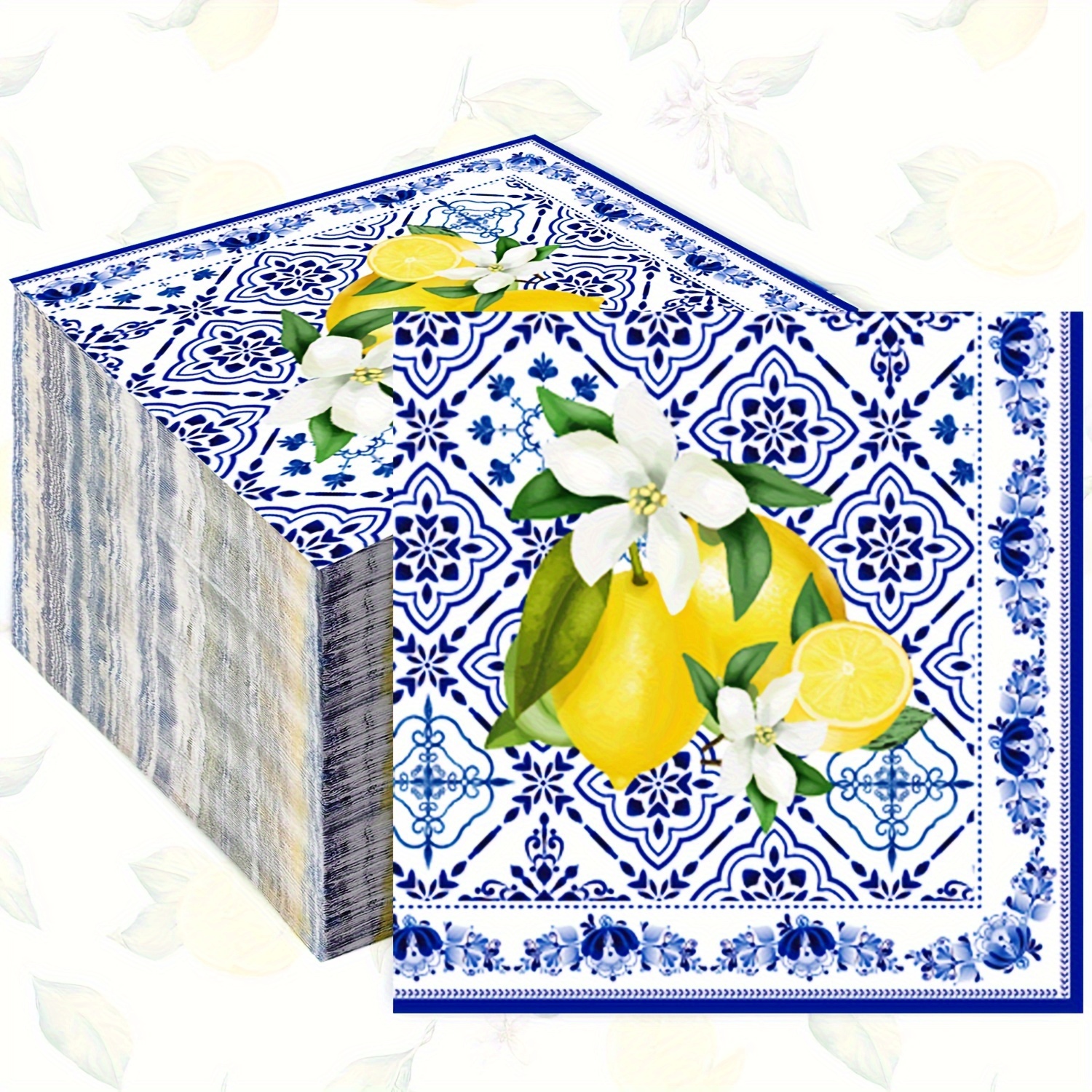 

50 Pack Capri Paper Napkins - 2-ply Decorative Blue And Yellow Luncheon Napkins For Wedding, Bridal Shower, Birthday, Italian Theme Party, Christmas, Spring, Summer, Fall Events